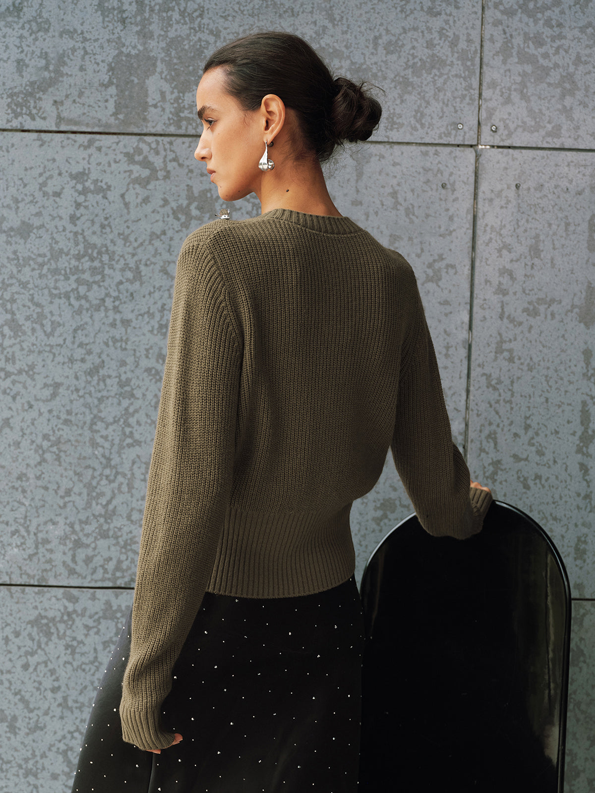 Embellished Button-Front Knit Cardigan-Chicvia