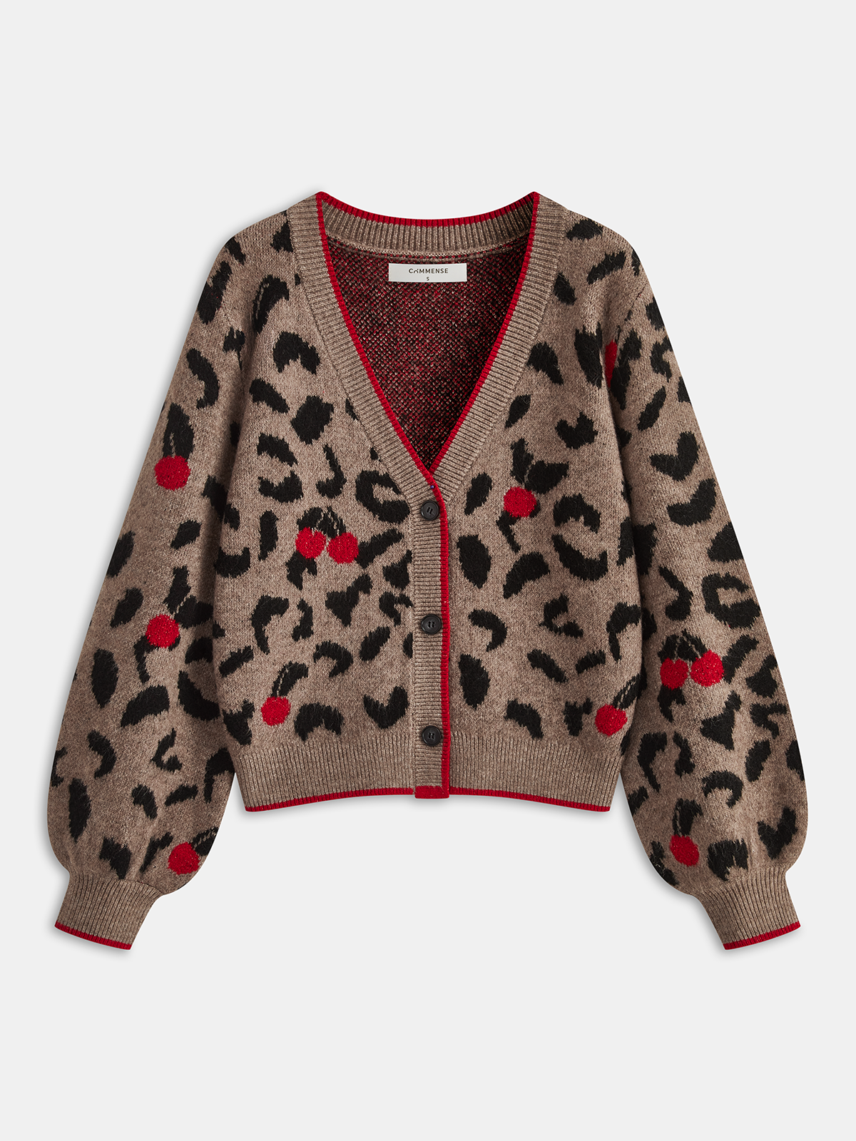 Cherry Leopard Print Knit Cardigan-Chicvia