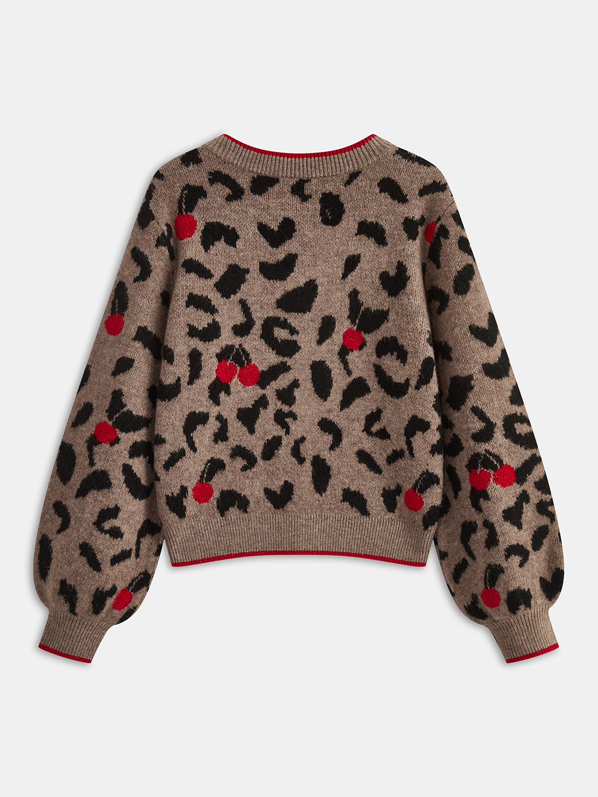 Cherry Leopard Print Knit Cardigan-Chicvia