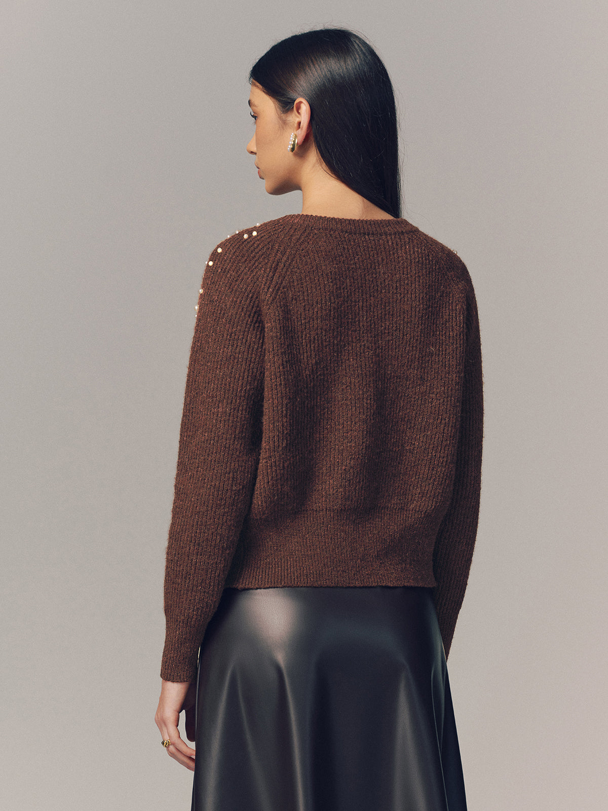 Pearl Embellished Wool Blend Cardigan-Chicvia