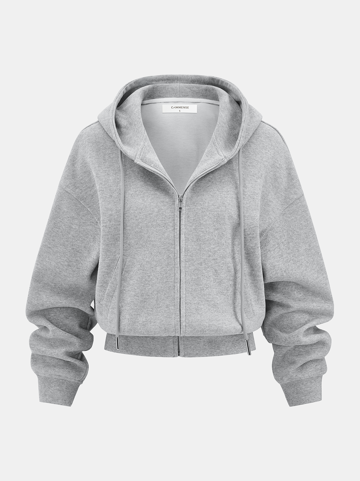 Cotton-Blend Zip-Up Hoodie-Chicvia