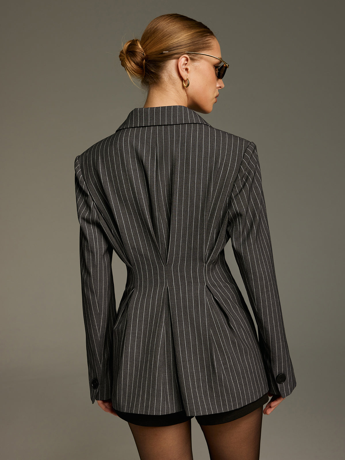 Pinstripe Double-Breasted Blazer-Chicvia