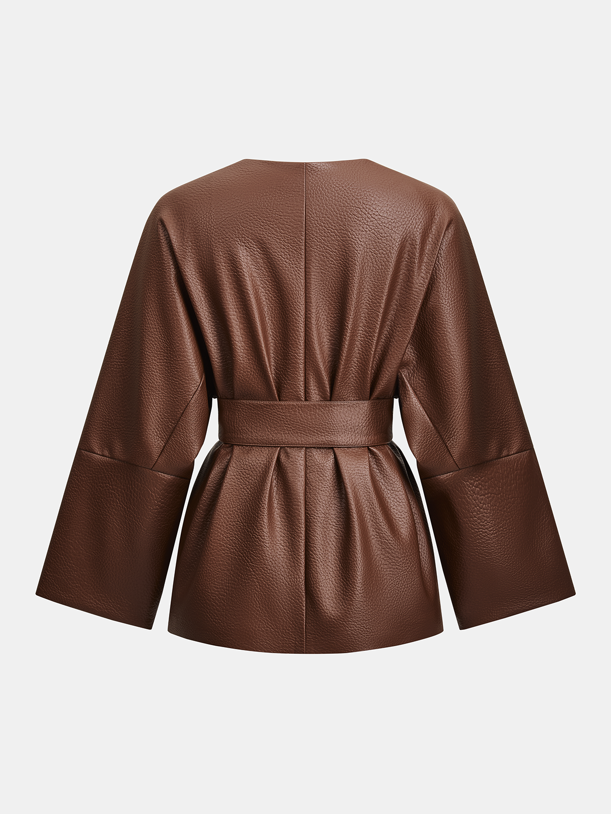 Faux Leather Belted Jacket & Skirt Set-Chicvia