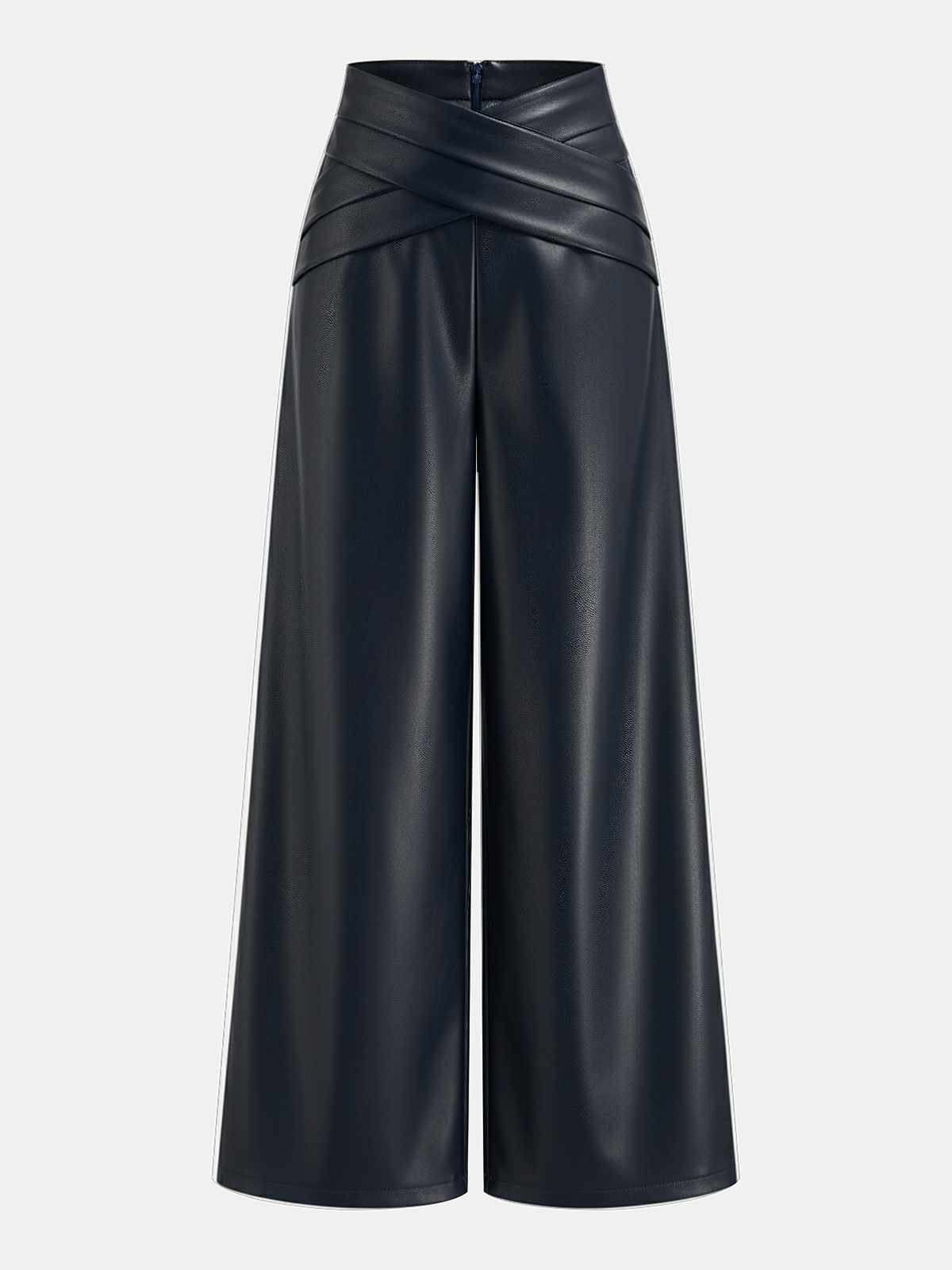 Cross Waistband PU Leather Wide-Leg Pants-Chicvia