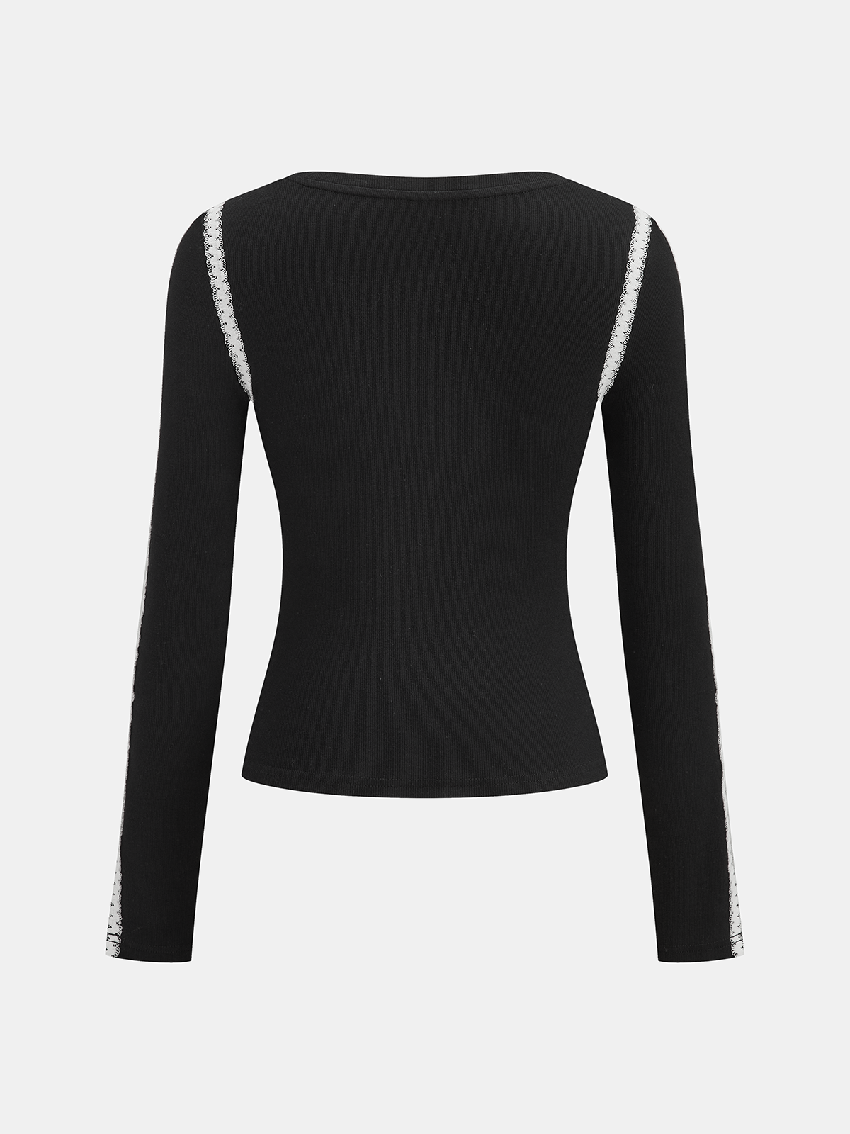 Lace Trim Ribbed Long Sleeve Top-Chicvia