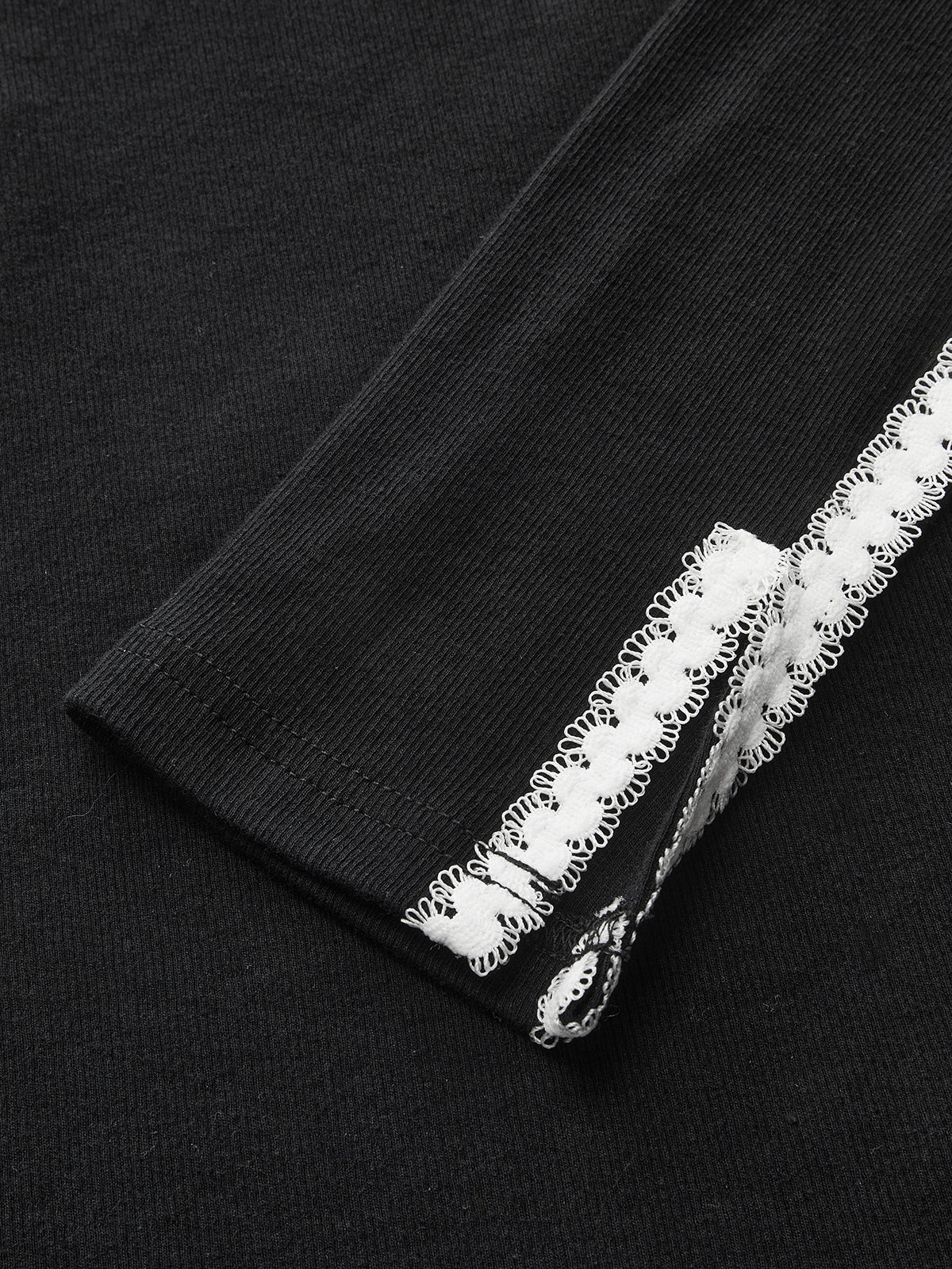 Lace Trim Ribbed Long Sleeve Top-Chicvia