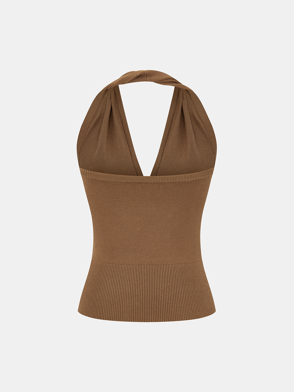 Metal Detail Halter Backless Knit Top-Chicvia