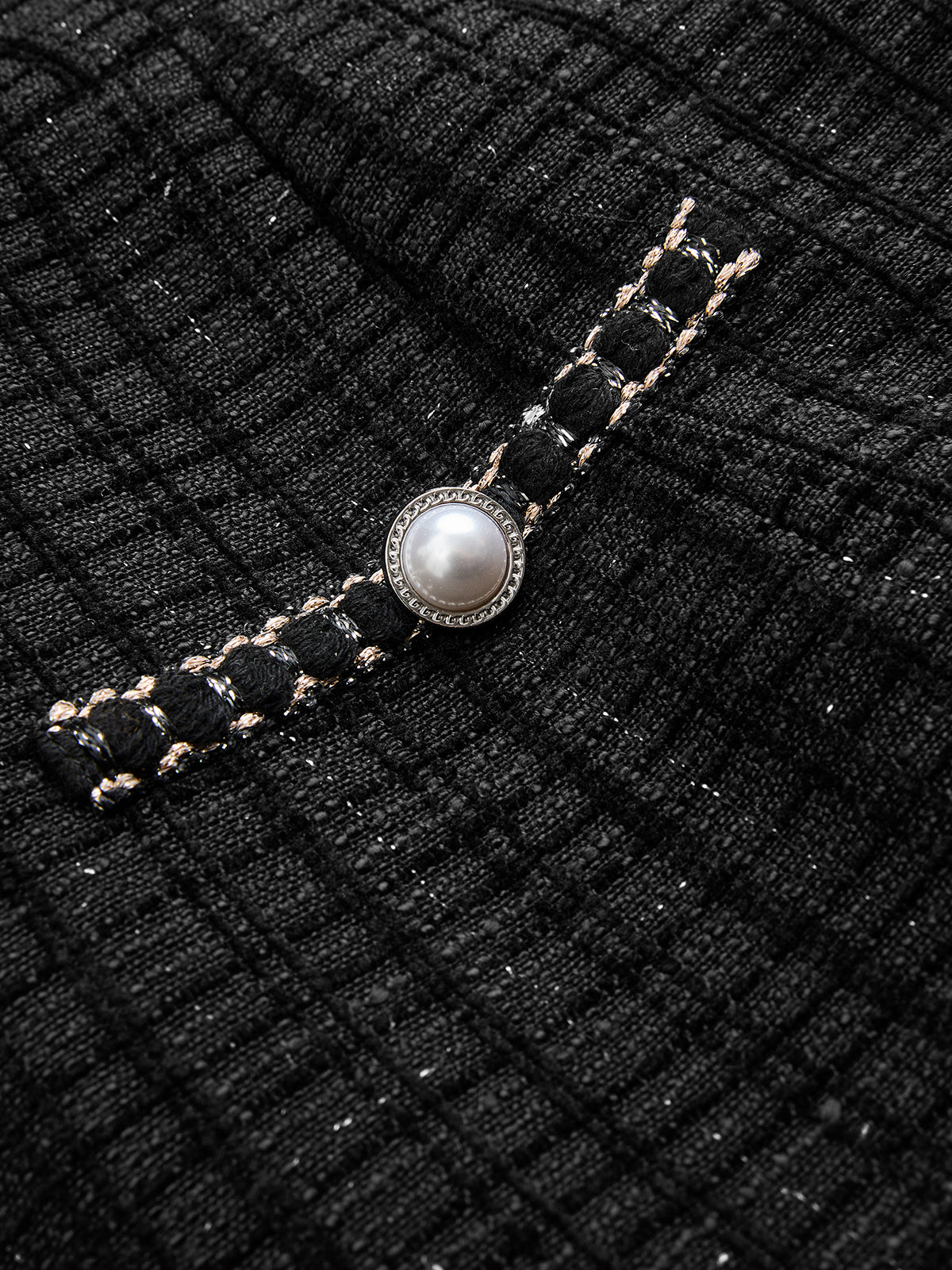 Contrast Trim Pearl Button Tweed Mini Dress-Chicvia