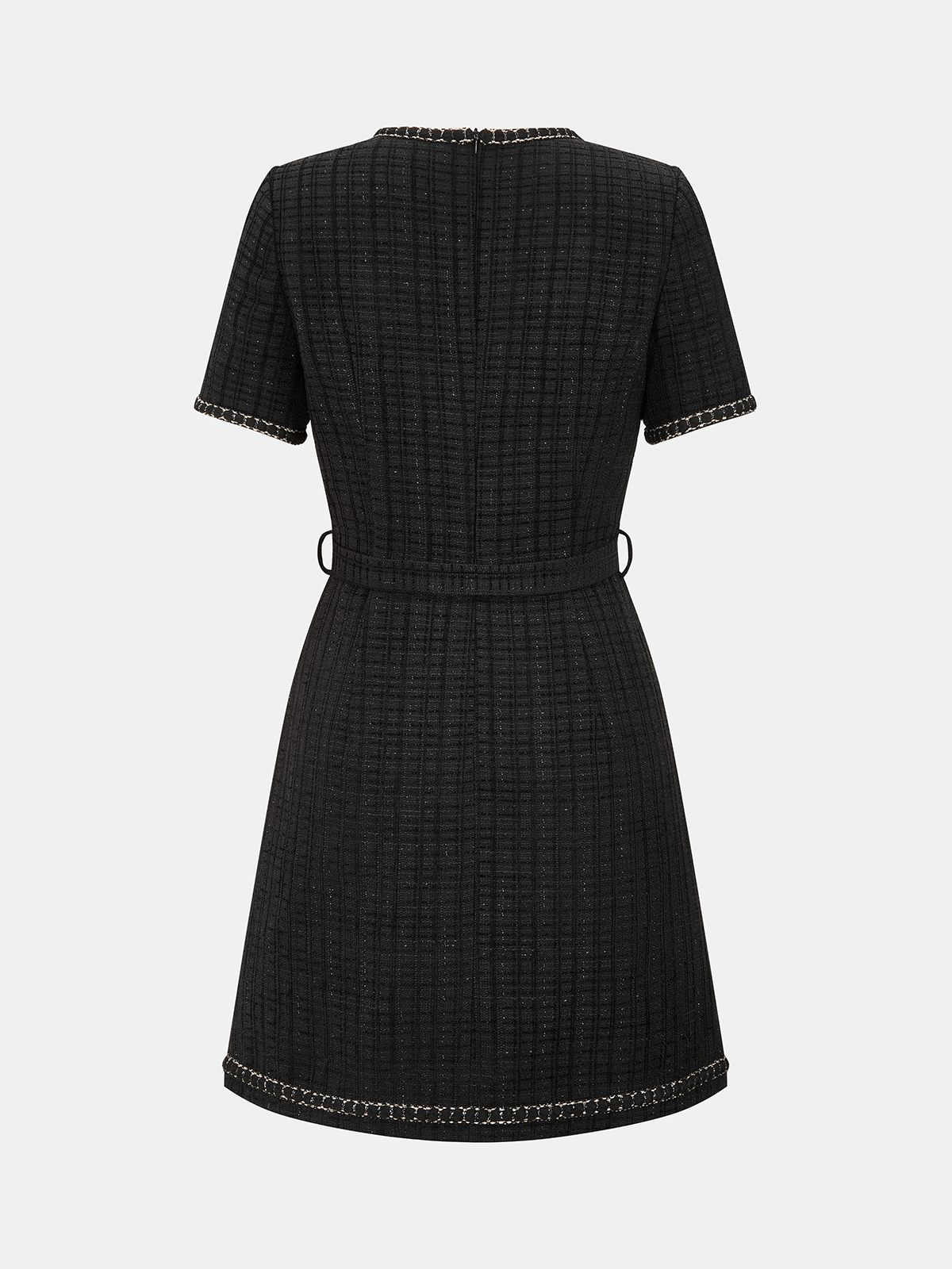 Contrast Trim Pearl Button Tweed Mini Dress-Chicvia