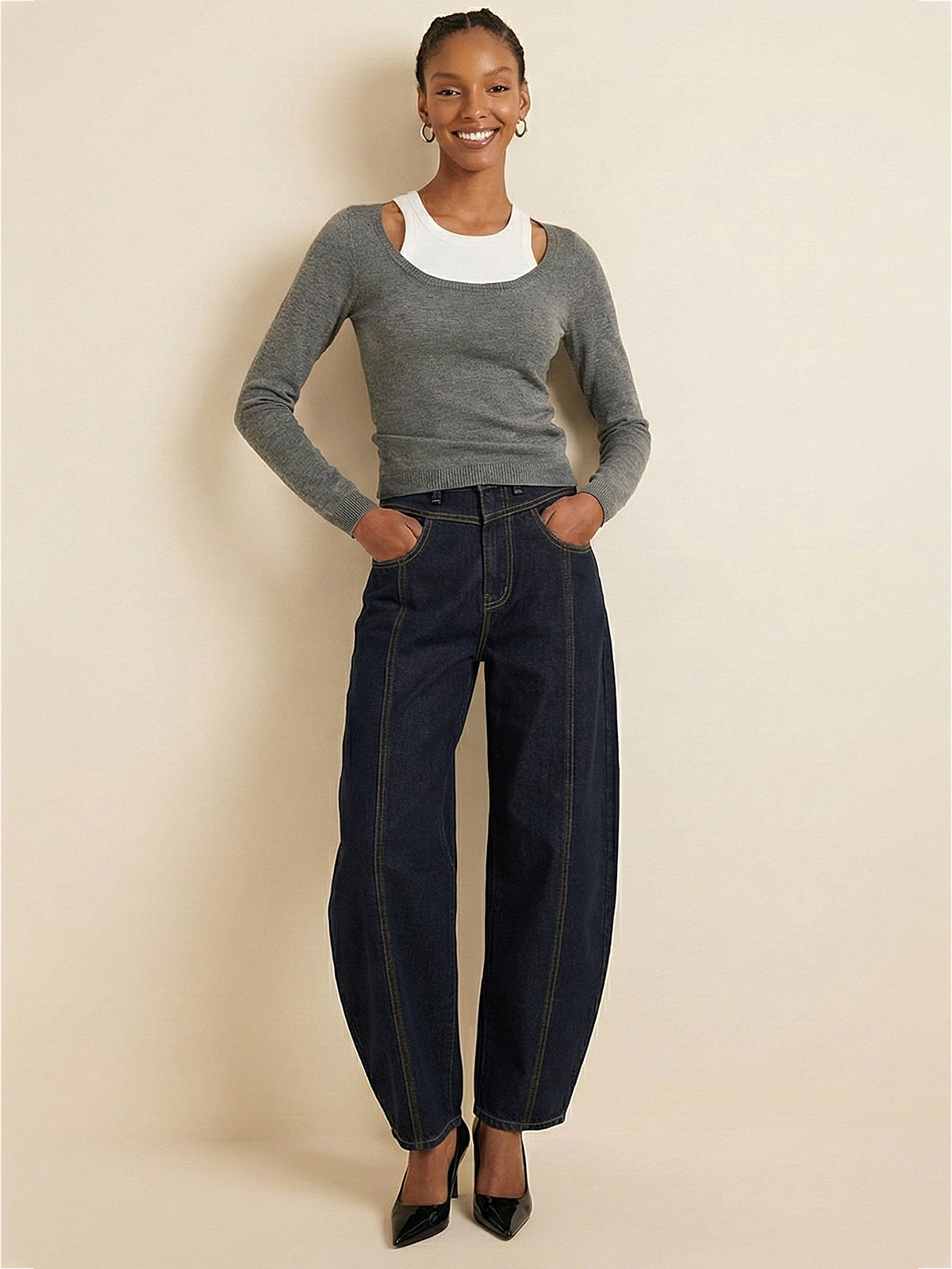 Mid-Waist Balloon Jeans-Chicvia