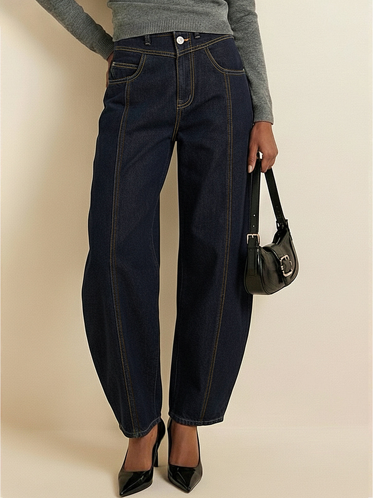 Mid-Waist Balloon Jeans-Chicvia