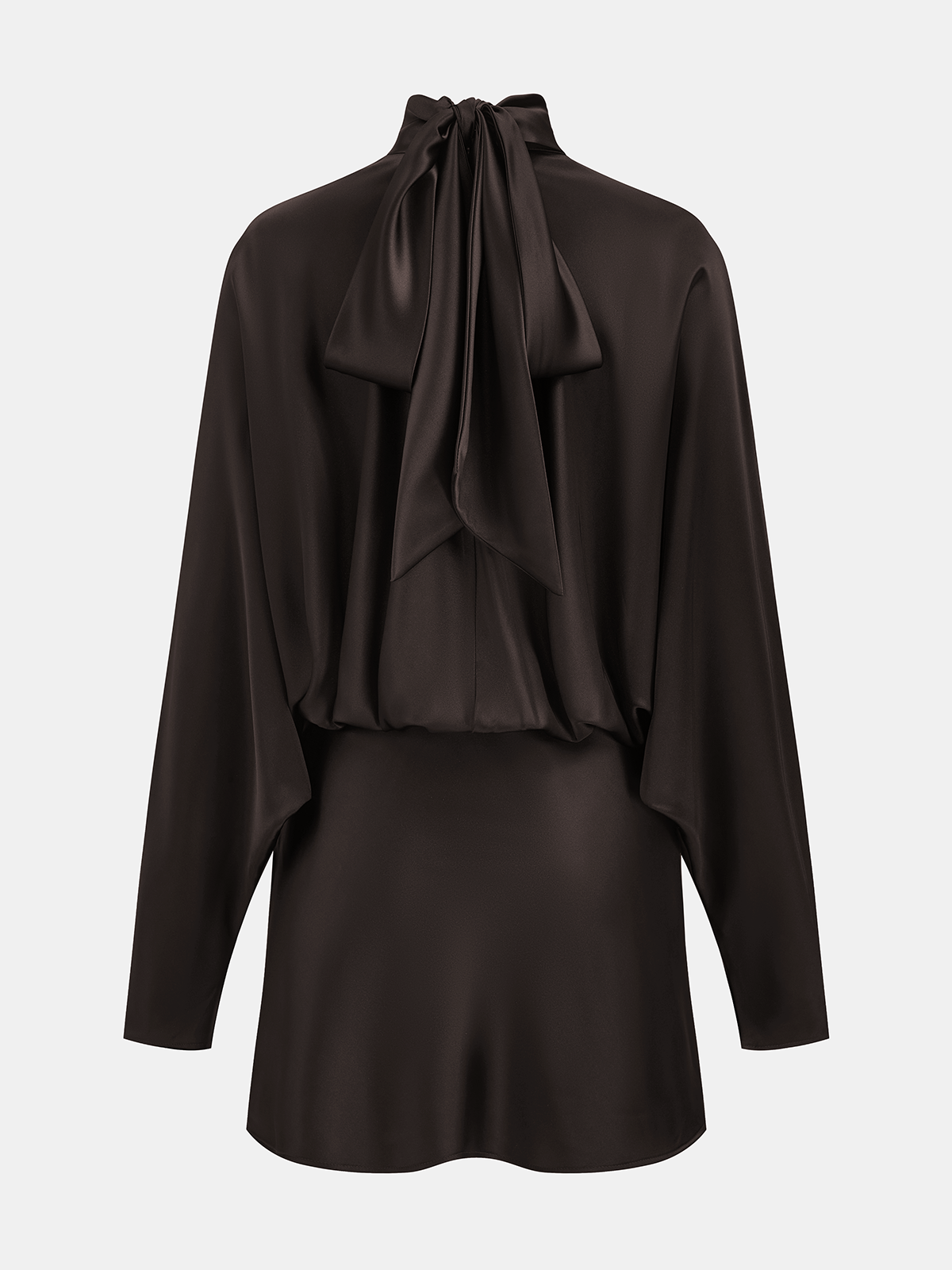 Draped Satin Tie-Neck Mini Dress-Chicvia