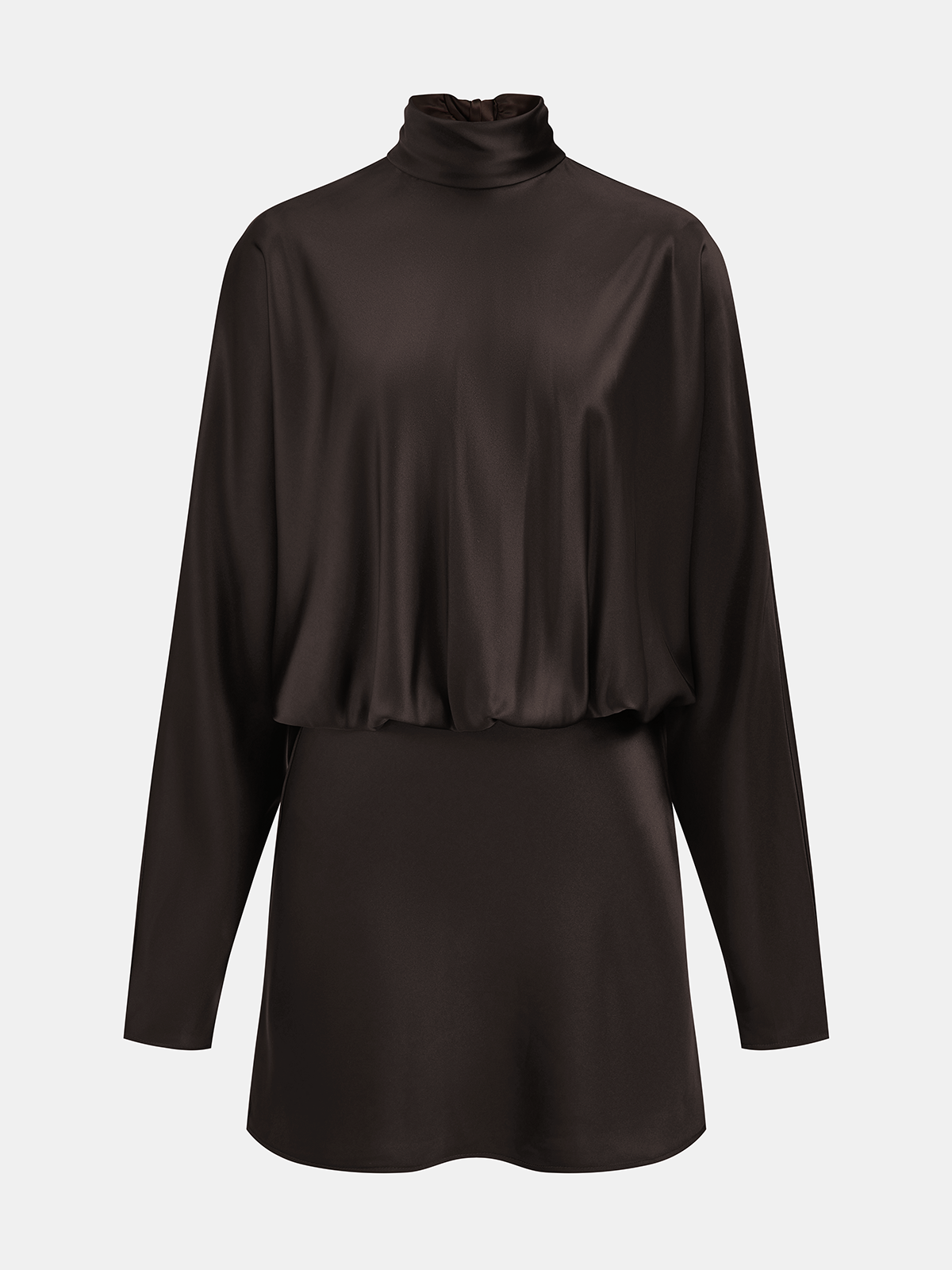 Draped Satin Tie-Neck Mini Dress-Chicvia