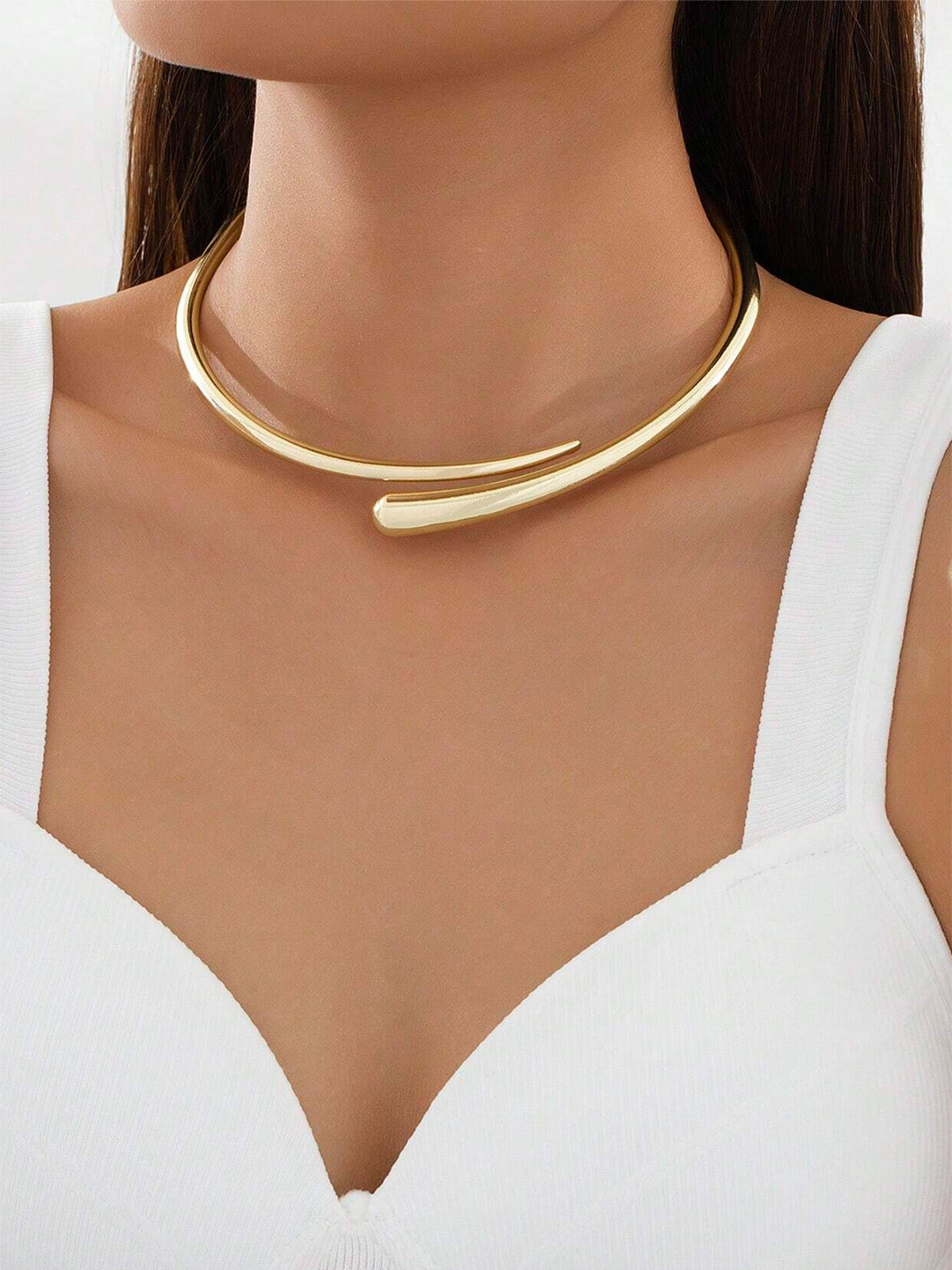 Gold-Tone Open Cuff Choker-Chicvia