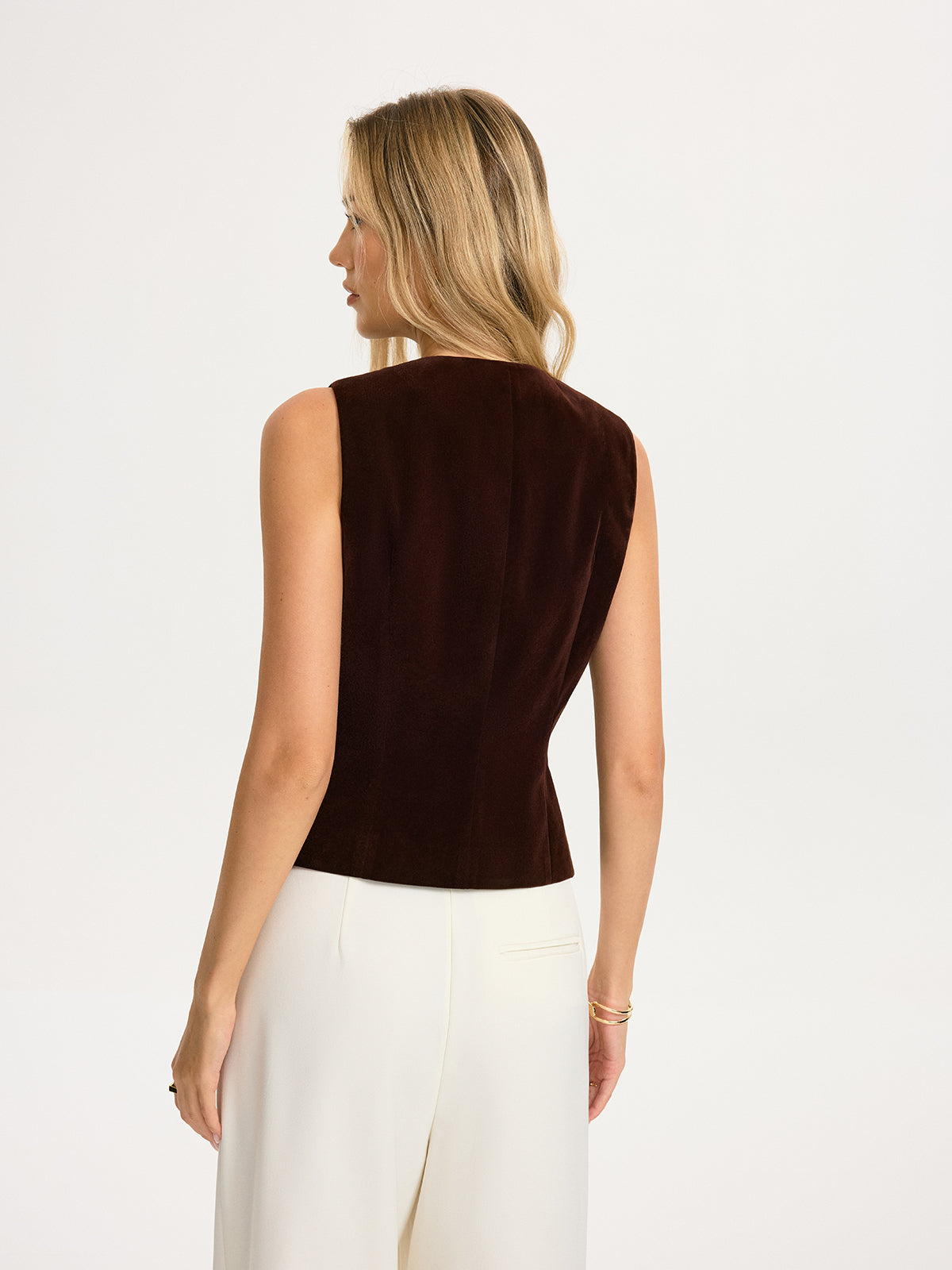 Metal Button Velvet Sleeveless Vest-Chicvia