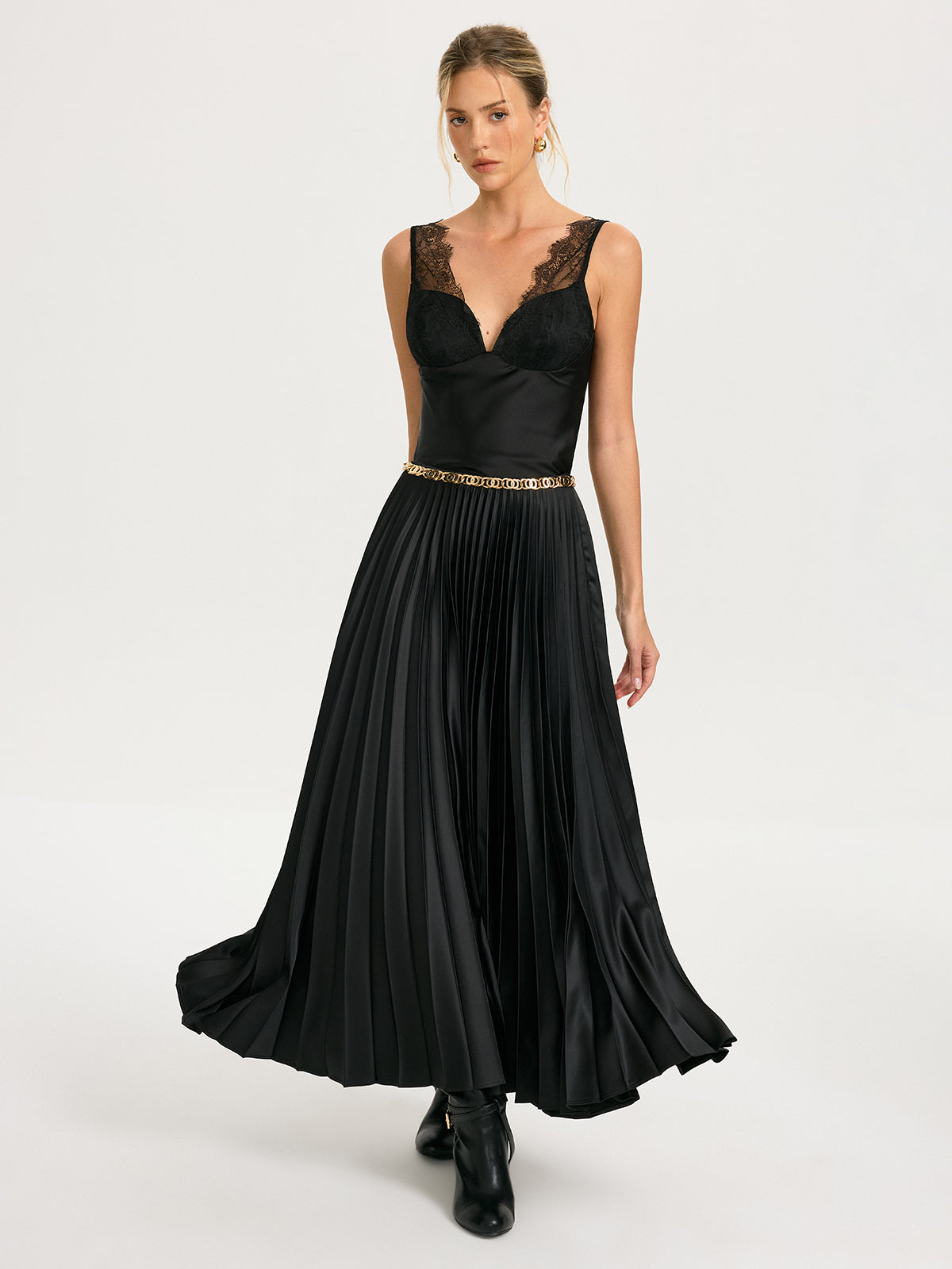 Lace Trim Satin Cami Top-Chicvia