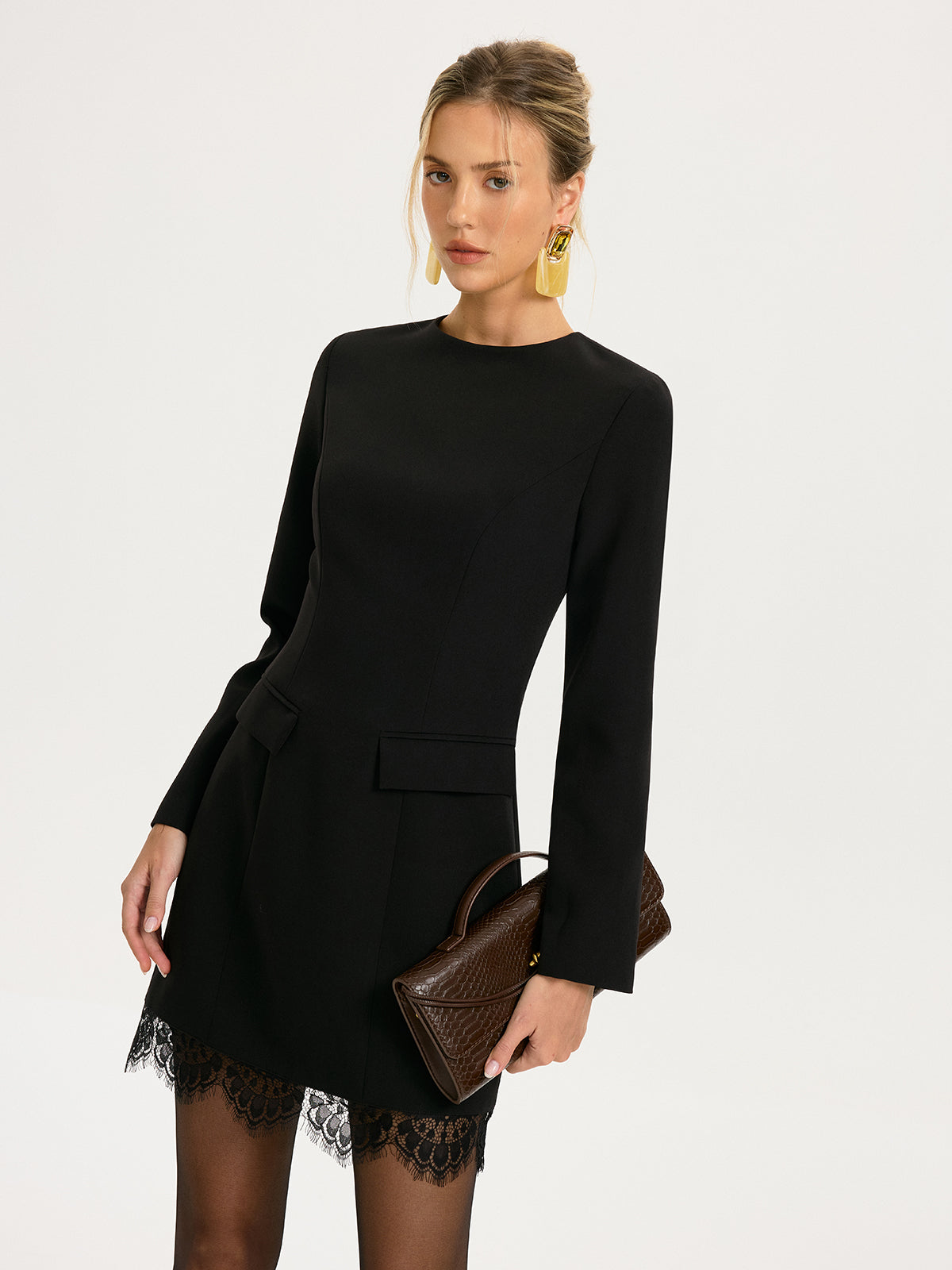 Lace Trim Tailored Mini Dress-Chicvia