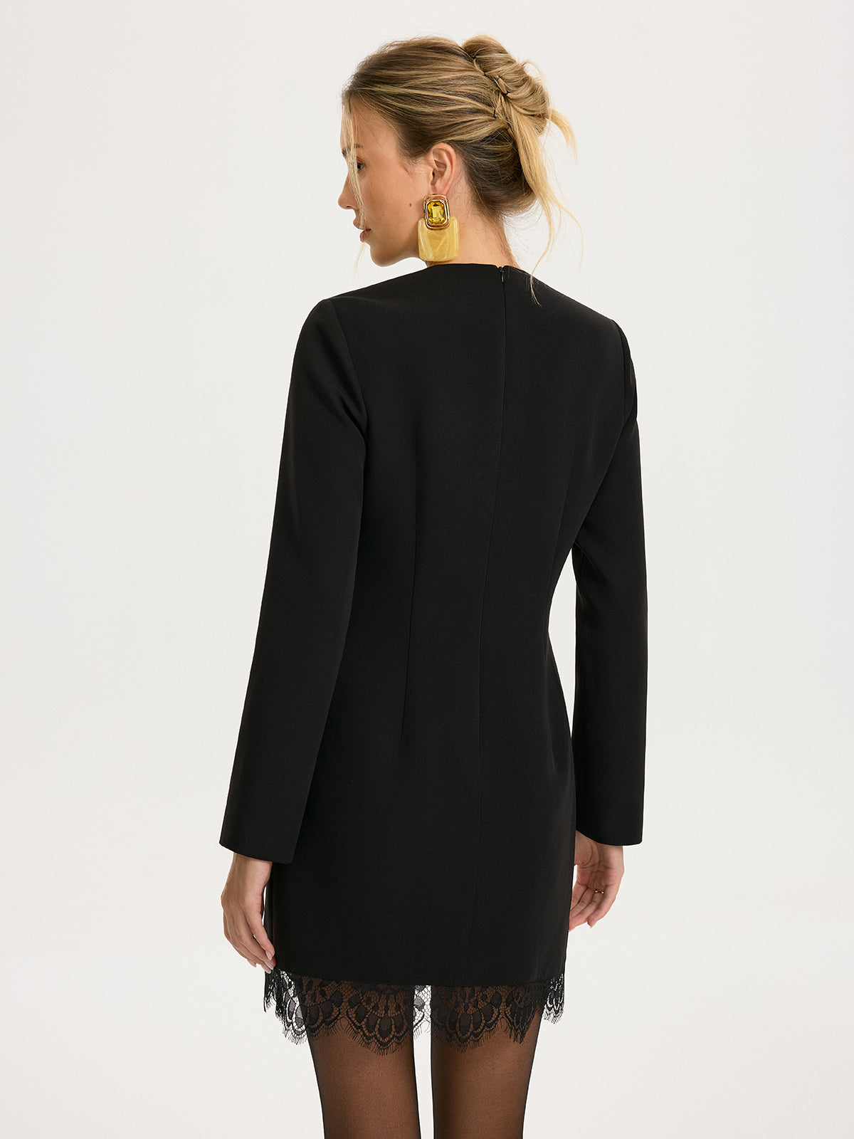 Lace Trim Tailored Mini Dress-Chicvia