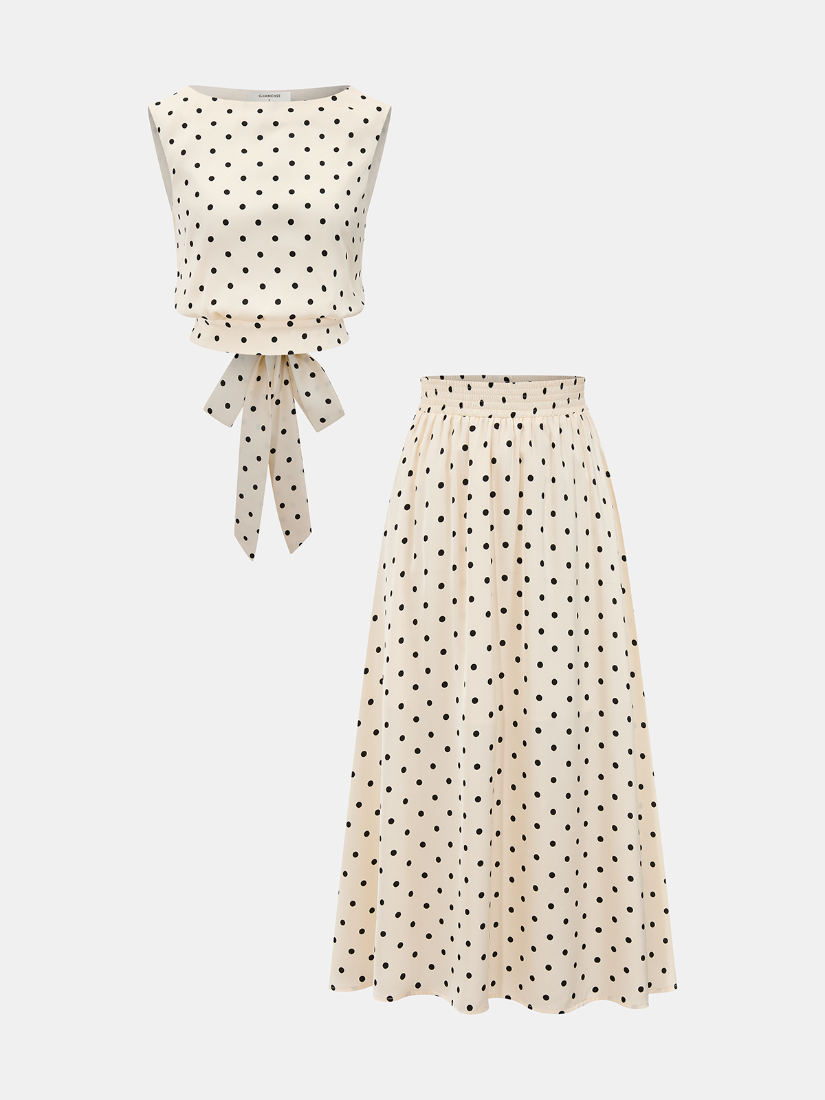 Polka Dot Sleeveless Top & Maxi Skirt Set-Chicvia