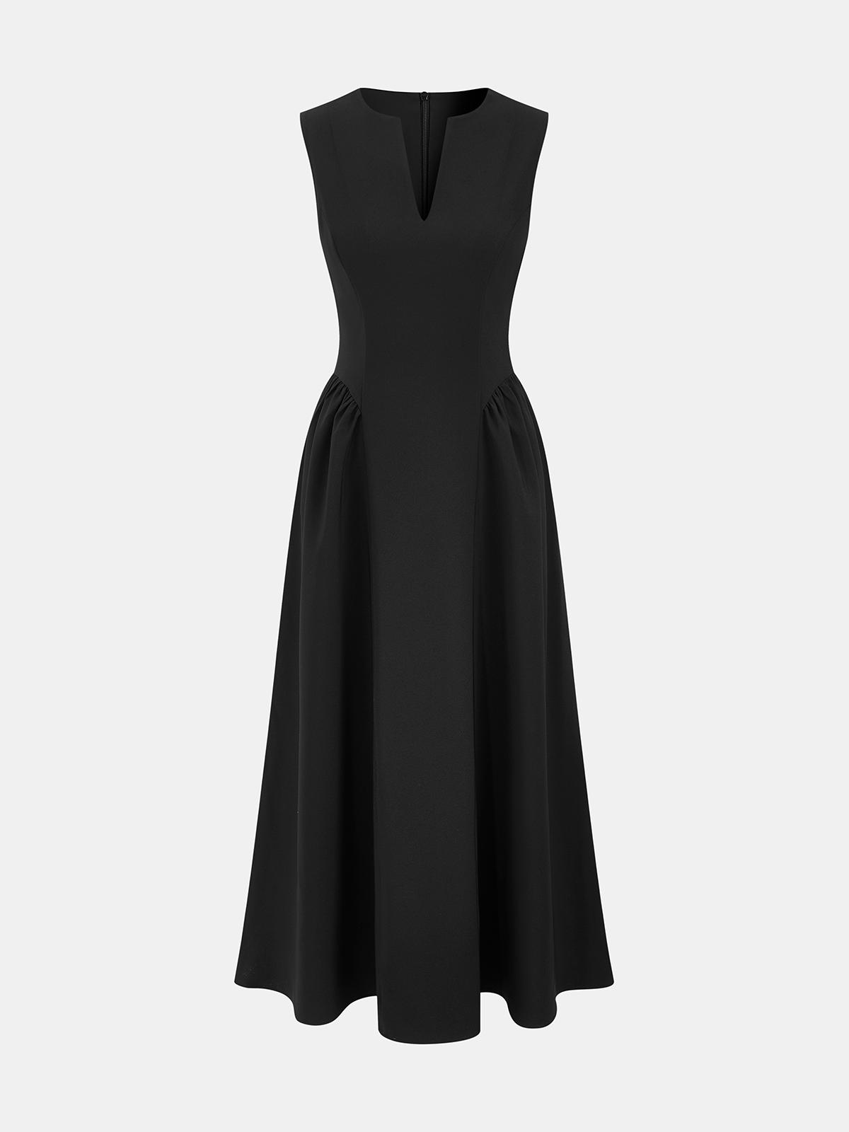 Keyhole Neckline Sleeveless Large-Flare Maxi Dress-Chicvia