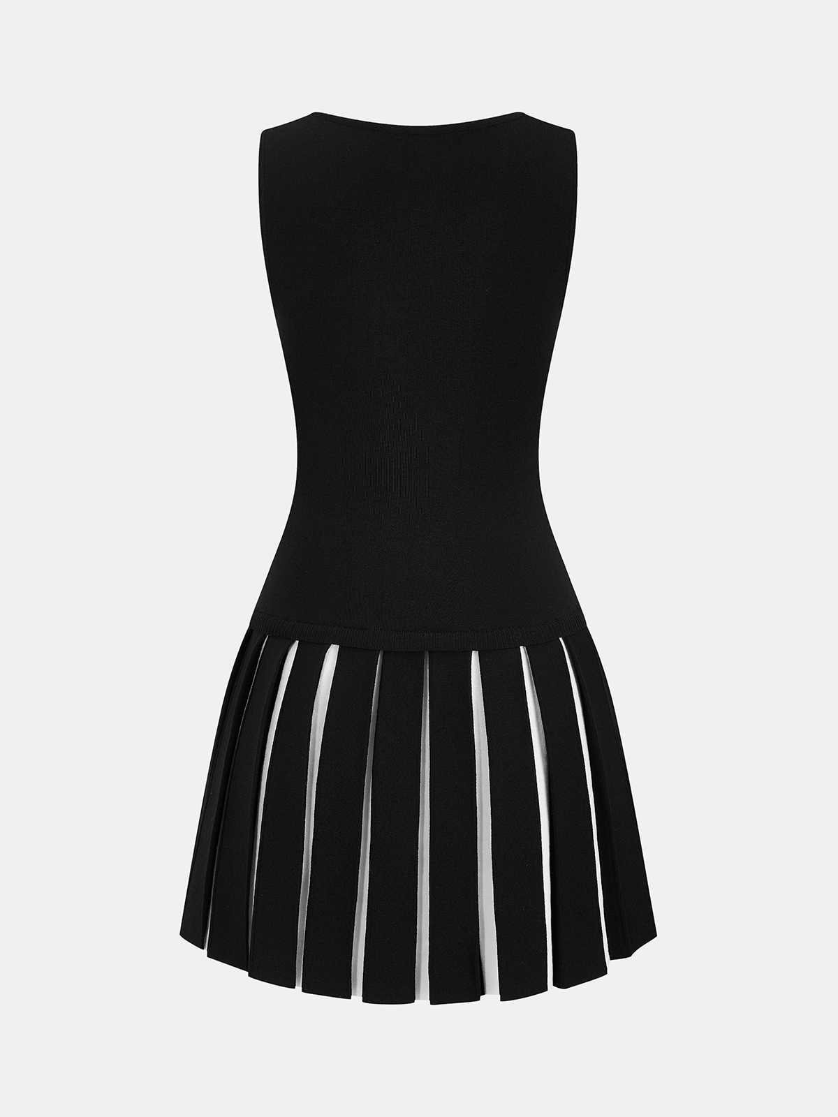 Contrast Pleated Knit Sleeveless Dress-Chicvia