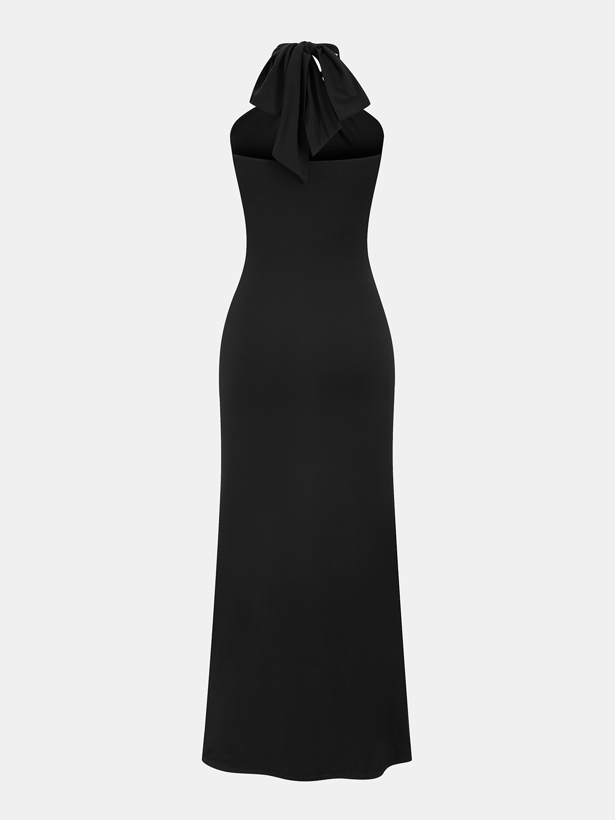 Halter Neck Twisted Ruched Slit Maxi Dress-Chicvia