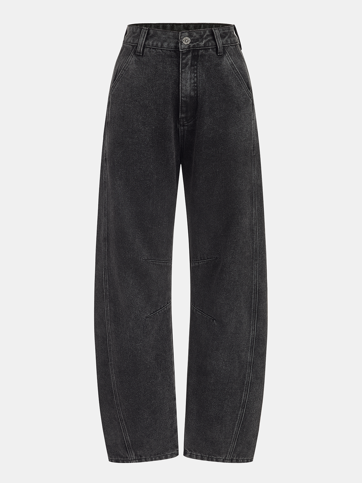 Mid-Waist Denim Curved-Leg Jeans-Chicvia