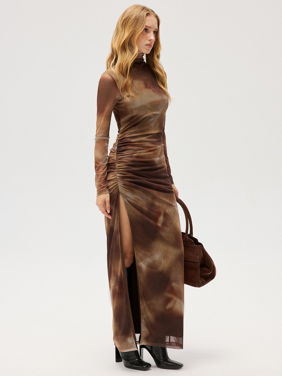 Mesh High-Slit Tie-Dye Maxi Dress-Chicvia