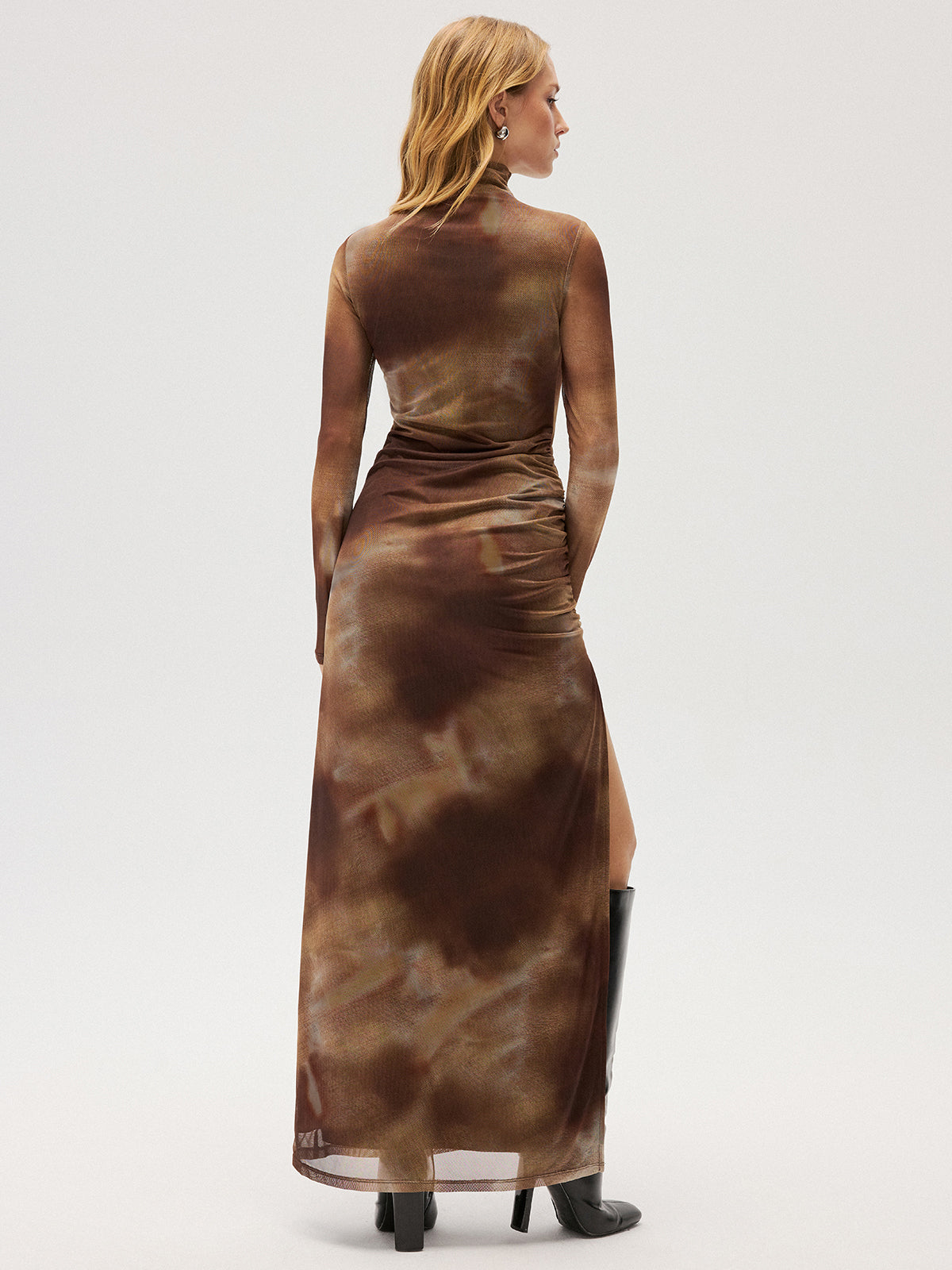 Mesh High-Slit Tie-Dye Maxi Dress-Chicvia