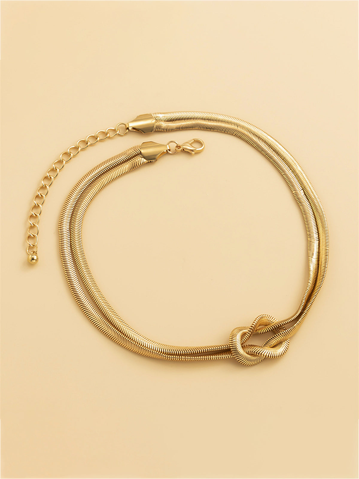 Knot Detail Double-Strand Snake Chain Necklace-Chicvia