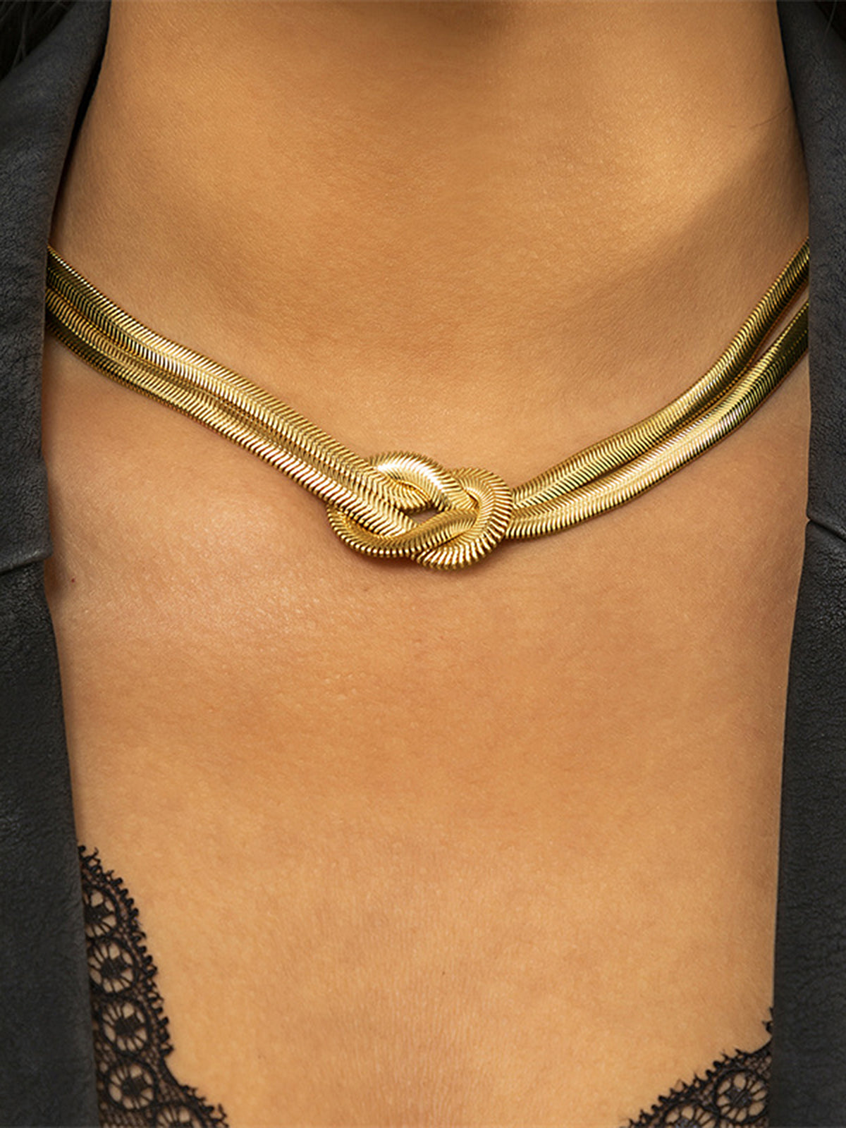 Knot Detail Double-Strand Snake Chain Necklace-Chicvia