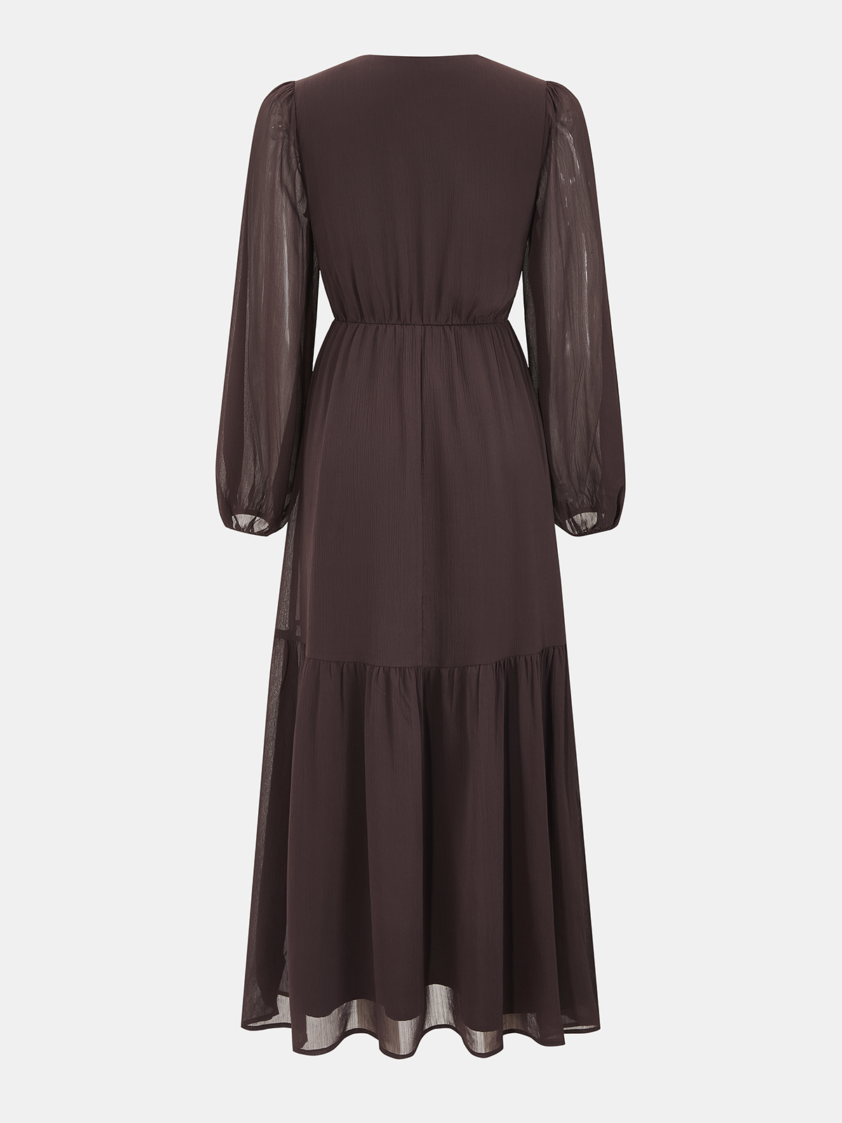 Chiffon V-Neck Puff-Sleeve Maxi Dress-Chicvia