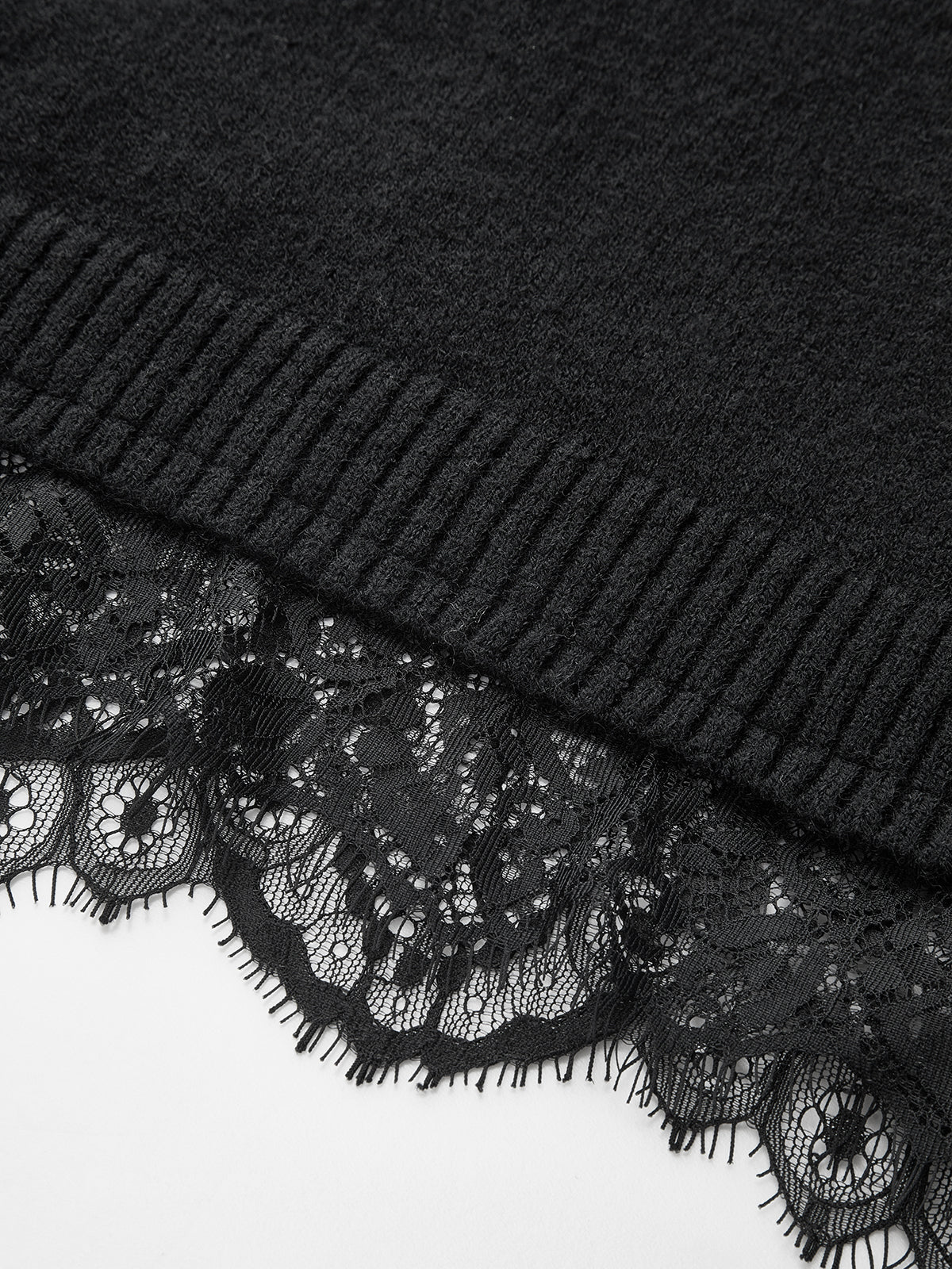 Lace Trim Back Slit Knit Sweater-Chicvia