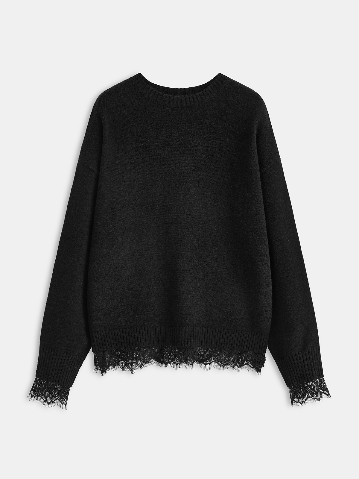 Lace Trim Back Slit Knit Sweater-Chicvia