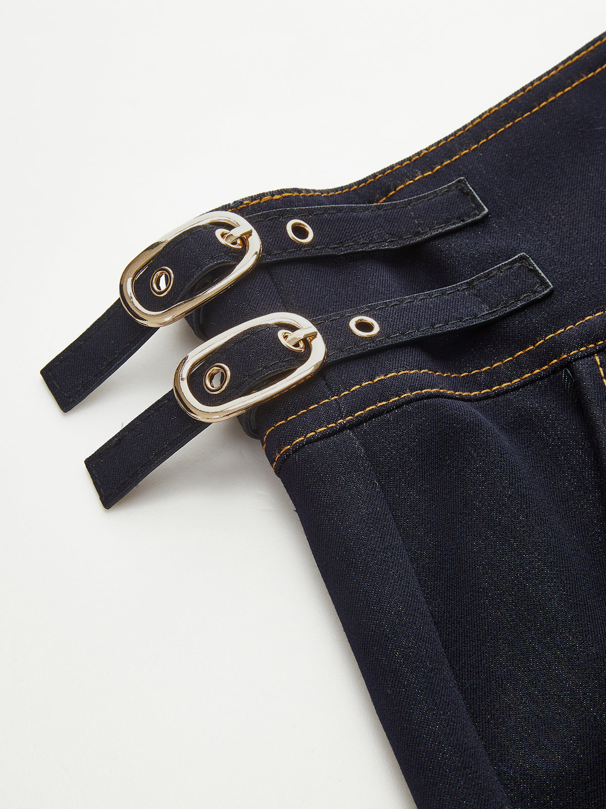 High-Waisted Metal Button Faux Denim Pants-Chicvia