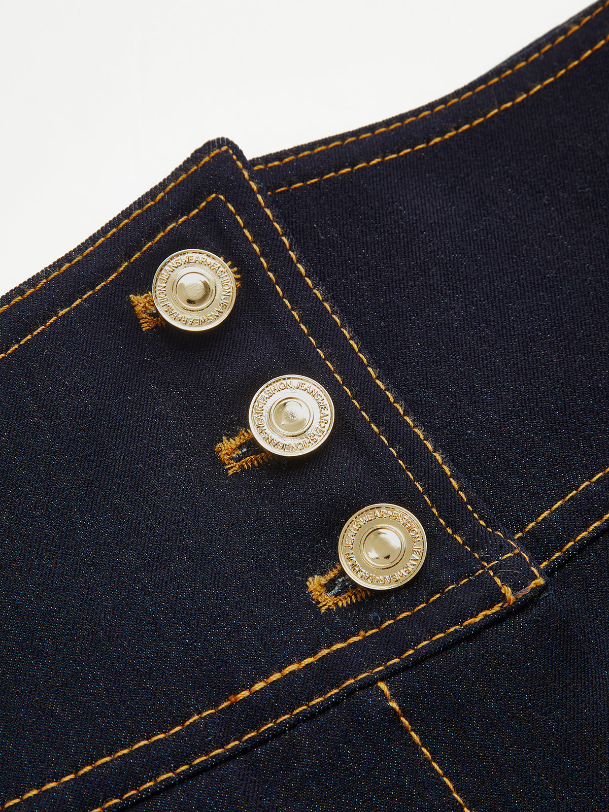 High-Waisted Metal Button Faux Denim Pants-Chicvia