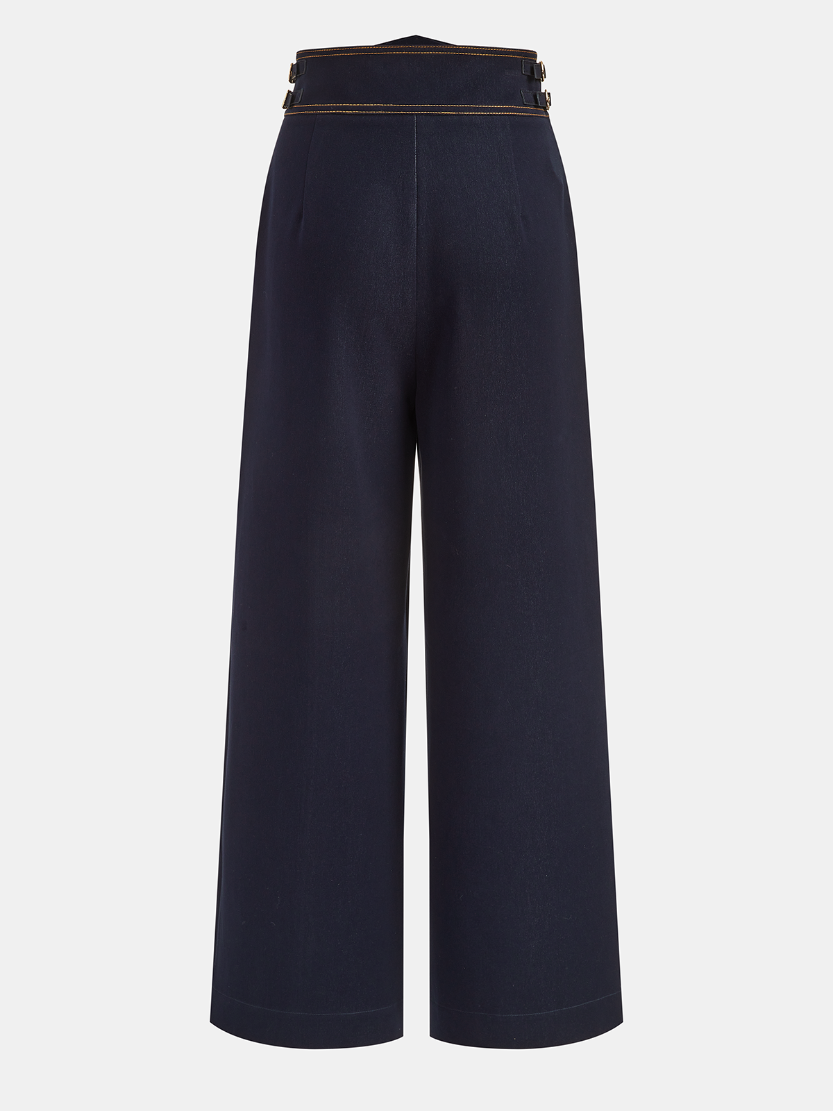 High-Waisted Metal Button Faux Denim Pants-Chicvia