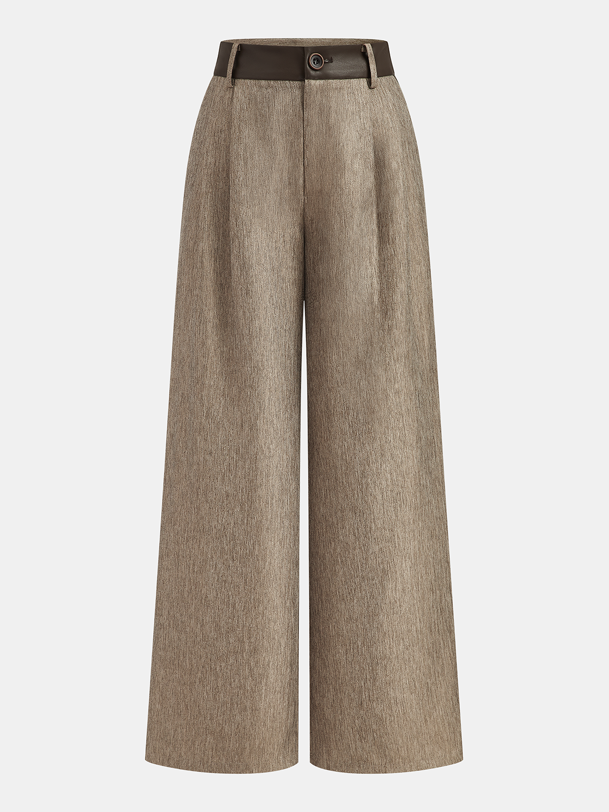 Faux Leather Panel Wide-Leg Pants-Chicvia