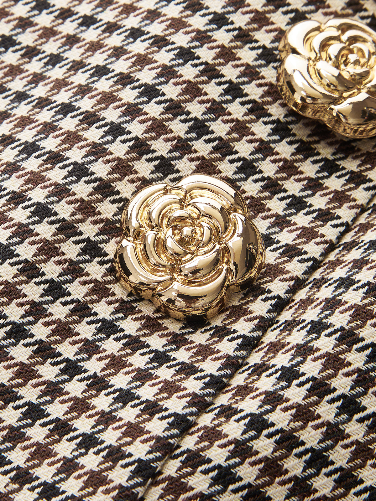 Metal Embellished Houndstooth Midi Skirt-Chicvia