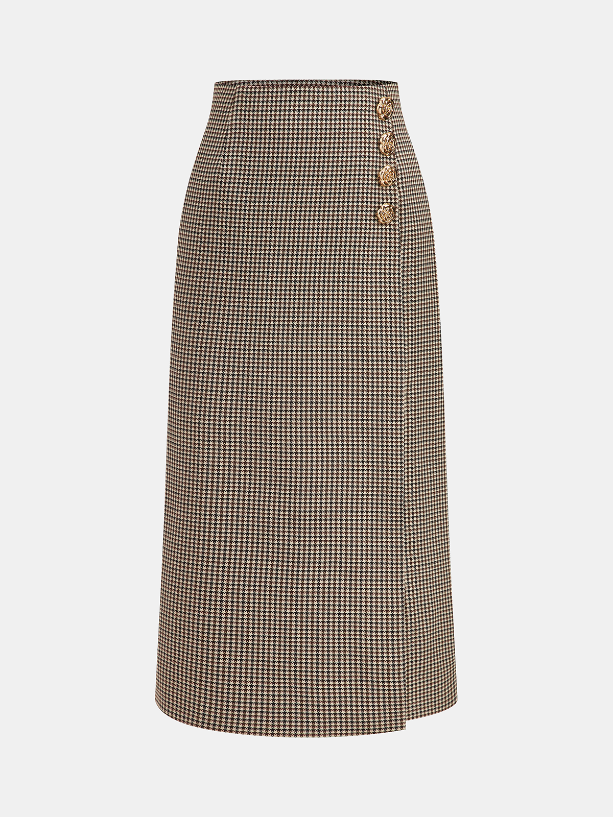 Metal Embellished Houndstooth Midi Skirt-Chicvia