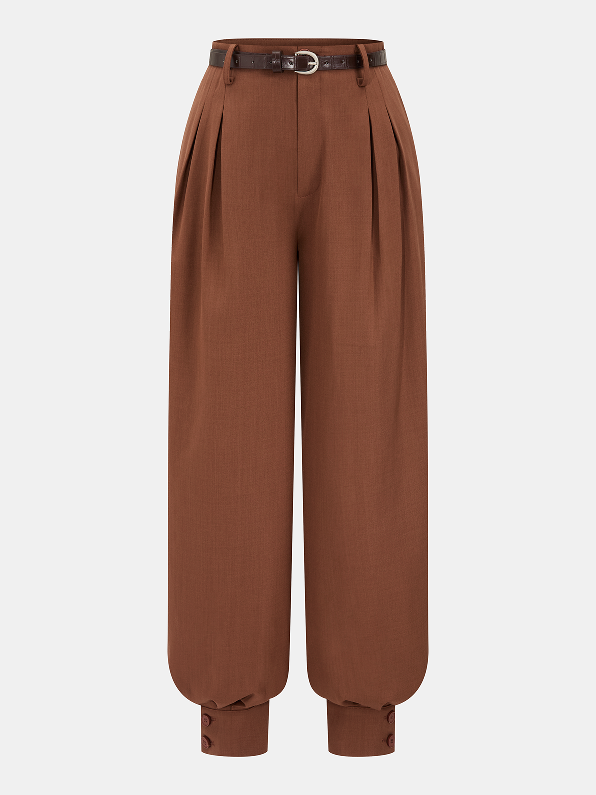 Belted Pleated Balloon-Leg Pants-Chicvia