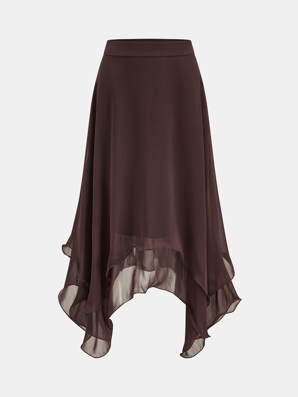 Chiffon Asymmetric Ruffled Midi Skirt-Chicvia
