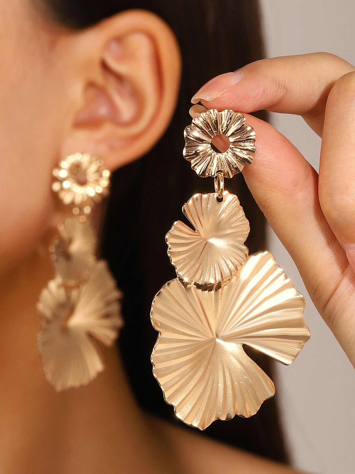 Petal-Inspired Layered Earrings-Chicvia