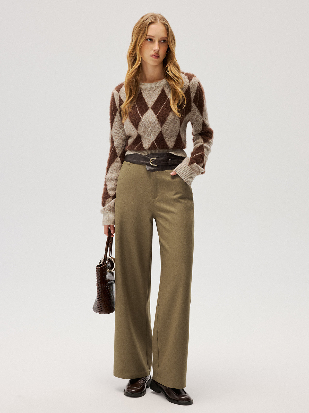 Color-Block Waist Wide-Leg Pants-Chicvia