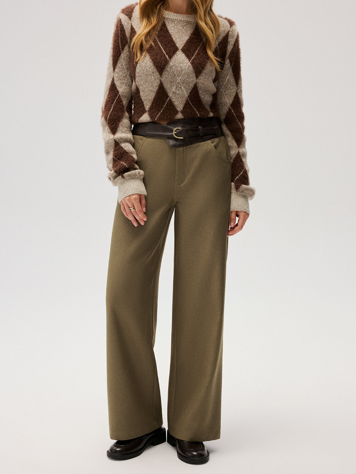 Color-Block Waist Wide-Leg Pants-Chicvia