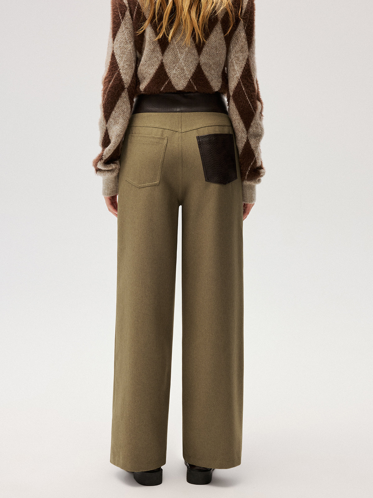 Color-Block Waist Wide-Leg Pants-Chicvia