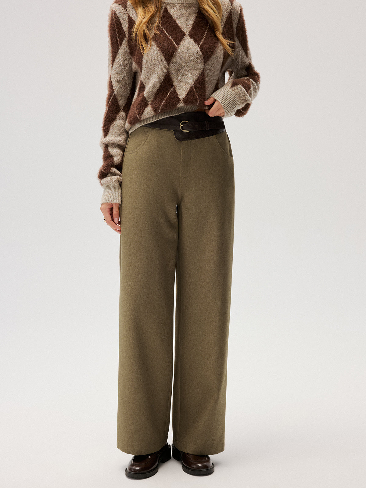 Color-Block Waist Wide-Leg Pants-Chicvia