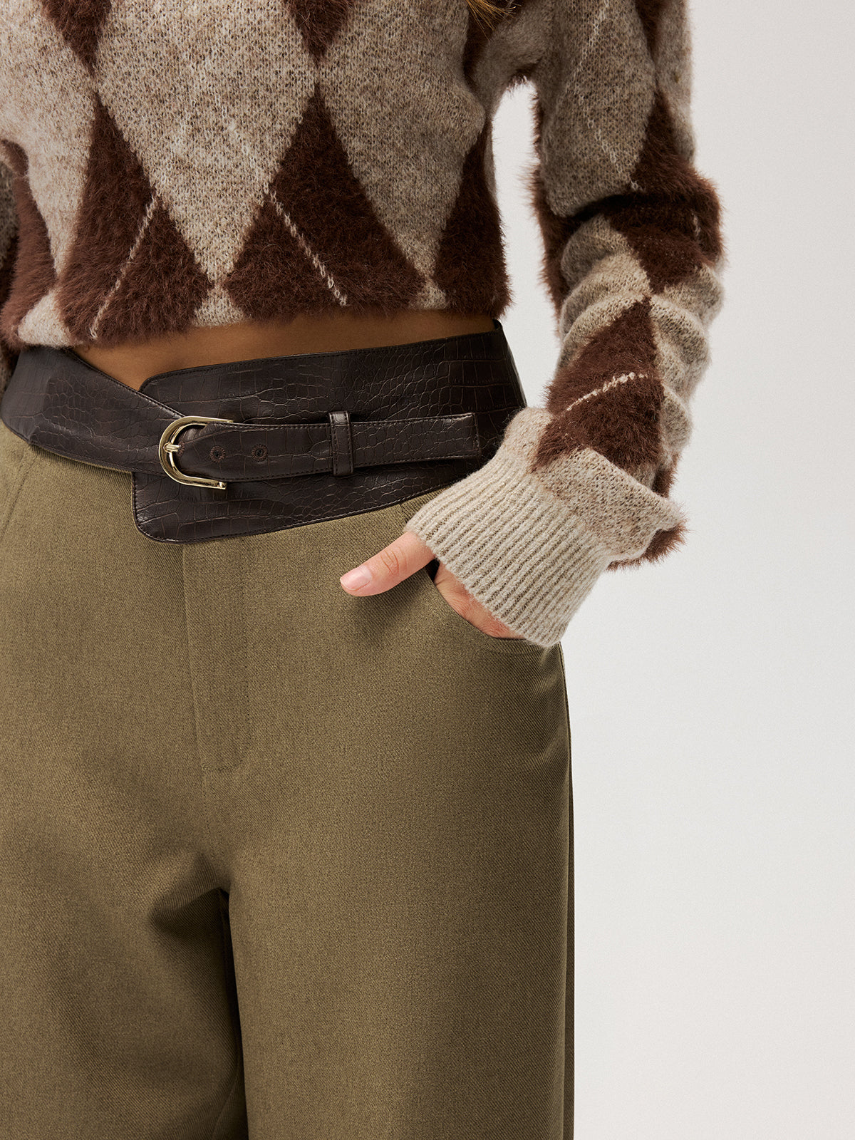 Color-Block Waist Wide-Leg Pants-Chicvia