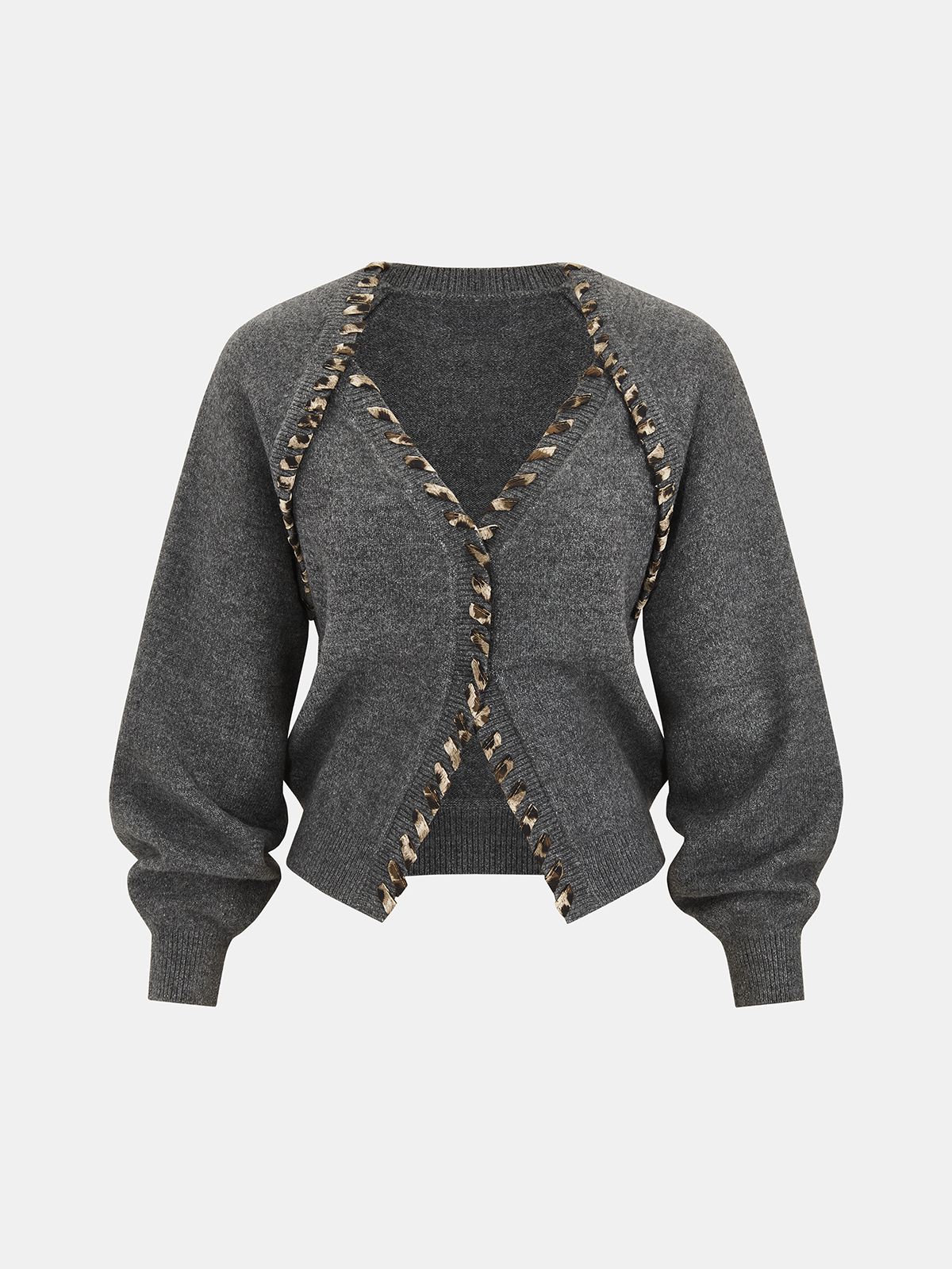 Lace-Up Trim V-Neck Cardigan-Chicvia