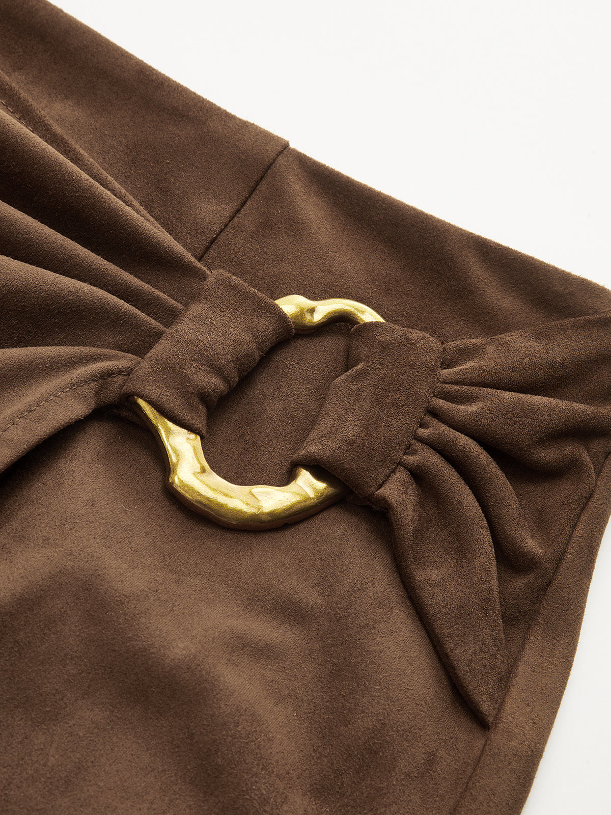 Buckle Detail Suede Effect Midi Skirt-Chicvia